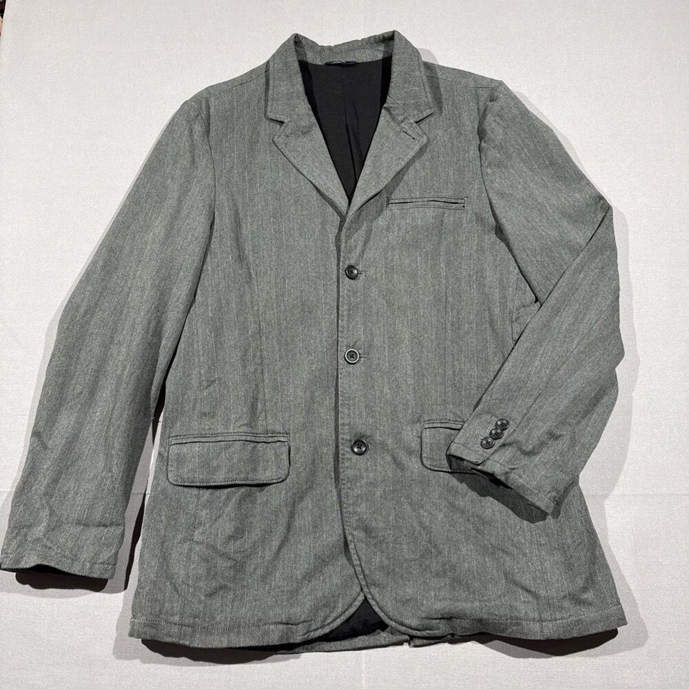 Gap Large Gray Herringbone Splitback Jacket Cotton Buttoned Front Pockets